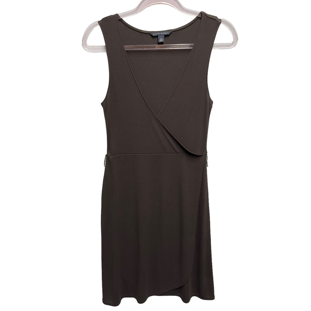 Rayon Brown Vintage Y2K Retro Banana Republic Wrap Jersey Knit Mini Dress Trendy